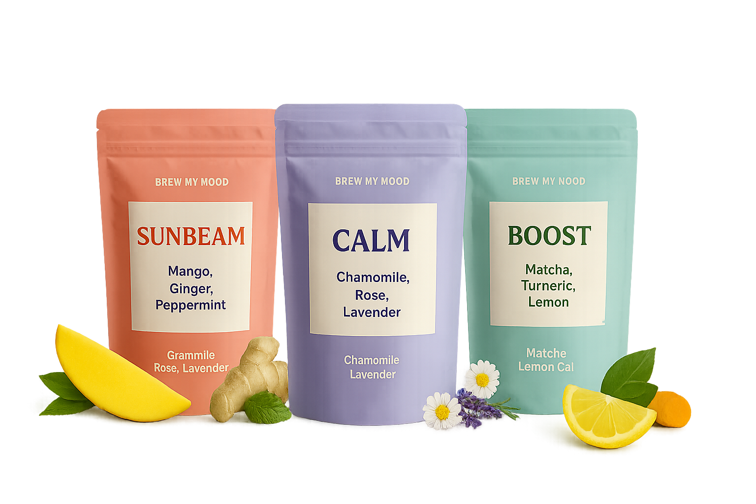 Brew My Mood Tea Blends - Sunbeam, Calm, and Boost varieties